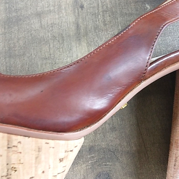PRADA BROWN LEATHER PEEP TOE CORK HEELS WOMANS 39/9. - Picture 11 of 13
